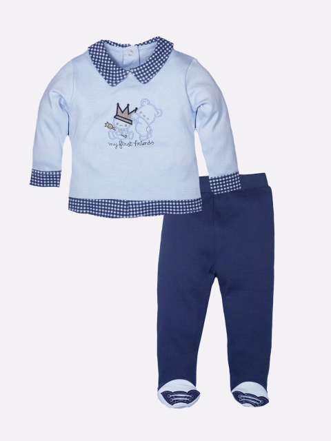 

BABY GO Boys Blue & Navy Blue Pure Cotton Printed T-shirt with Pyjamas