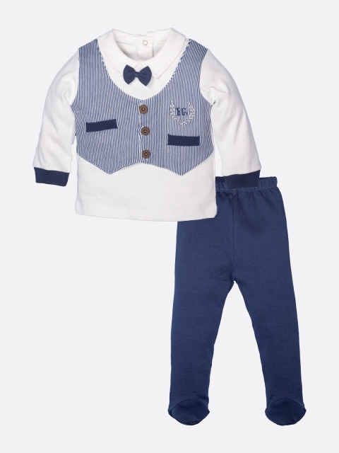

BABY GO Boys White & Blue Printed T-shirt with Trousers
