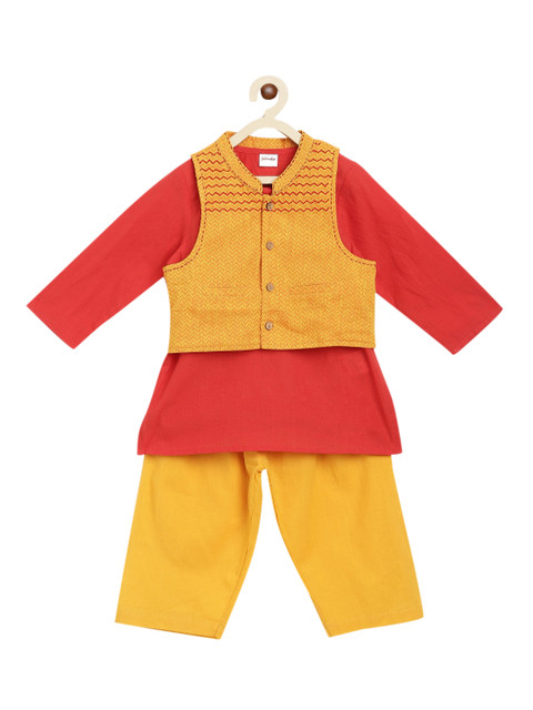 

Fabindia Boys Rust Regular Pure Cotton Kurta with Trousers