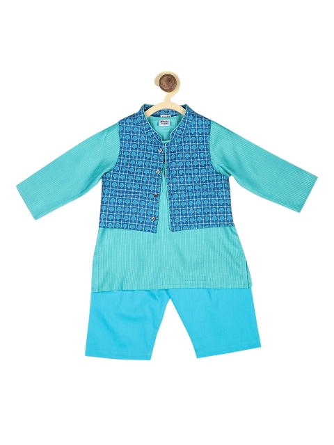 

Fabindia Boys Turquoise Blue Regular Kurta & Pyjamas With Nehru Jacket