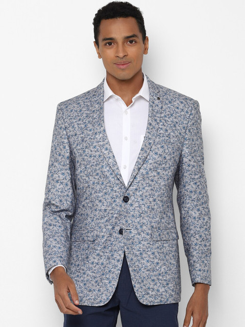

Allen Solly Men Blue & Grey Printed Single Breasted Blazer