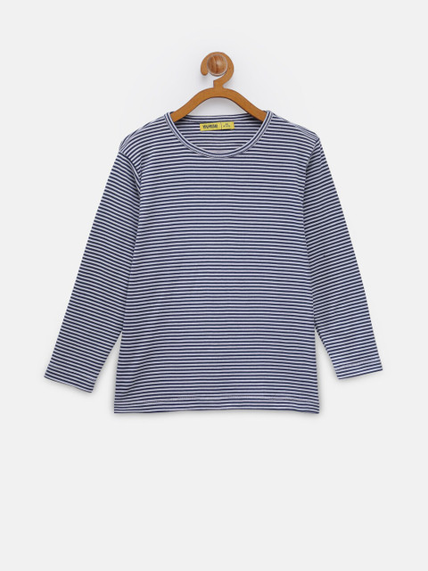 

NYNSH Girls White & Blue Striped T-shirt