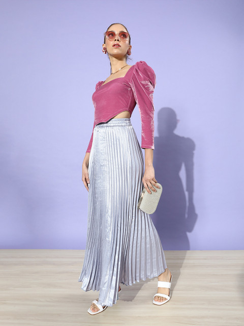 

U&F Women Beautiful Grey Solid Pleated Skirt