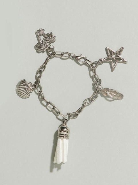 

Pipa Bella Women Silver-Toned & White Rhodium-Plated Beach Vibe Charm Bracelet