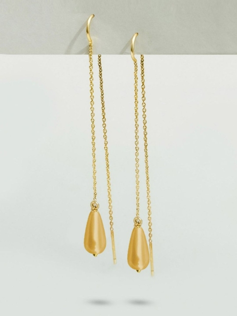 

Pipa Bella Gold-Toned Teardrop Shaped Thread Pearl Drop Earrings
