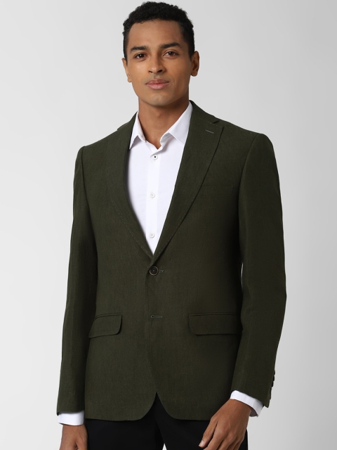 

Peter England Elite Men Olive Green Single-Breasted Formal Blazer