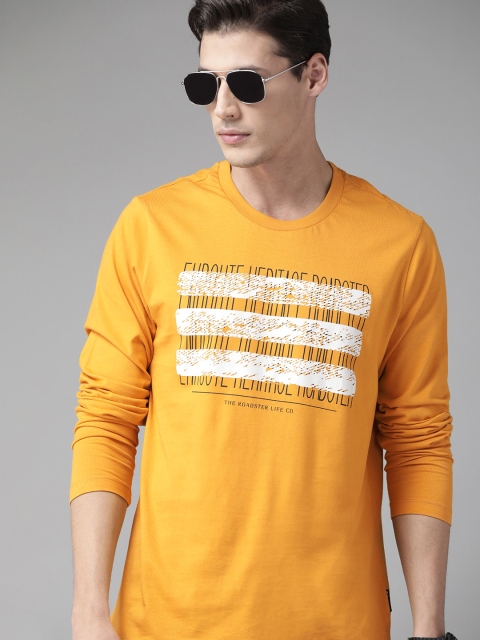 

The Roadster Lifestyle Co Men Yellow Pure Cotton Typography Printed T-shirt