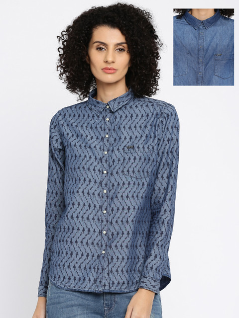 

Lee Women Blue Printed Reversible Casual Shirt