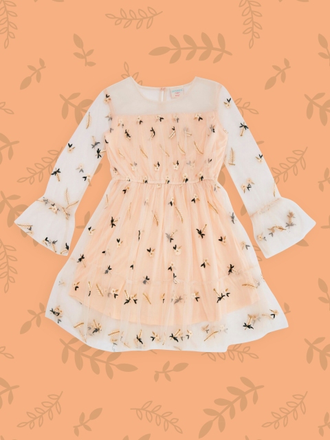 

Pantaloons Junior Peach-Coloured Embroidered Dress