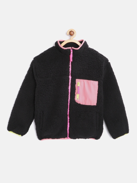 

Marks & Spencer Kids Black & Pink Sherpa Overcoat