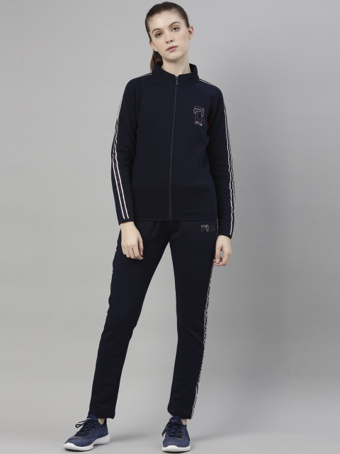

FILA Women Navy Blue Brand Logo Printed Cotton Tracksuit