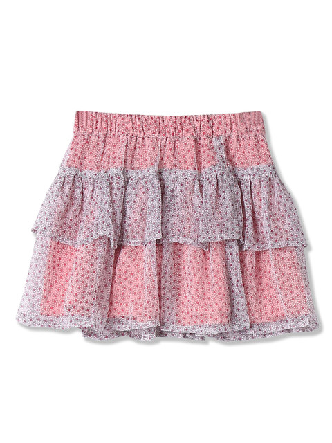 

Cherokee Girls White & Red Floral Printed Layered Flared Skirt