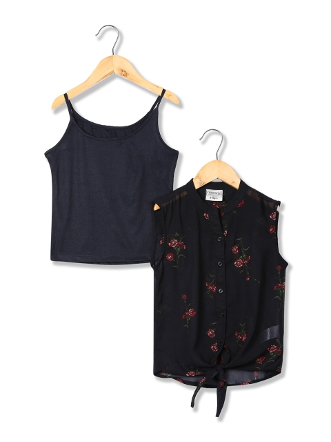 

Cherokee Black Floral Regular Top With Camisole