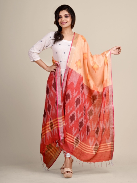 

Arhi Women Yellow & Red Geometric Woven Design Ikkat Linen Dupatta