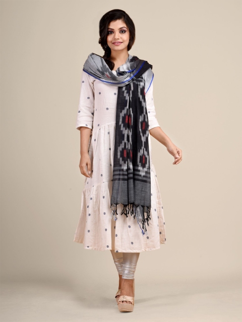 

Arhi Black & Grey Ethnic Motifs Woven Design Linen Dupatta