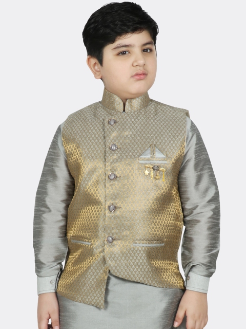 

SG YUVRAJ Boys Silver Ethnic Nehru Jacket