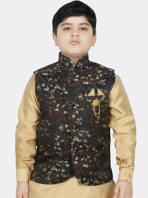 

SG YUVRAJ Boys Beige Floral Printed Nehru Jacket