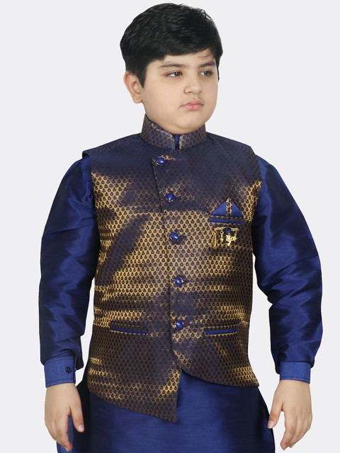 

SG YUVRAJ Boys Navy Blue Woven Ethnic Motifs Nehru Jacket