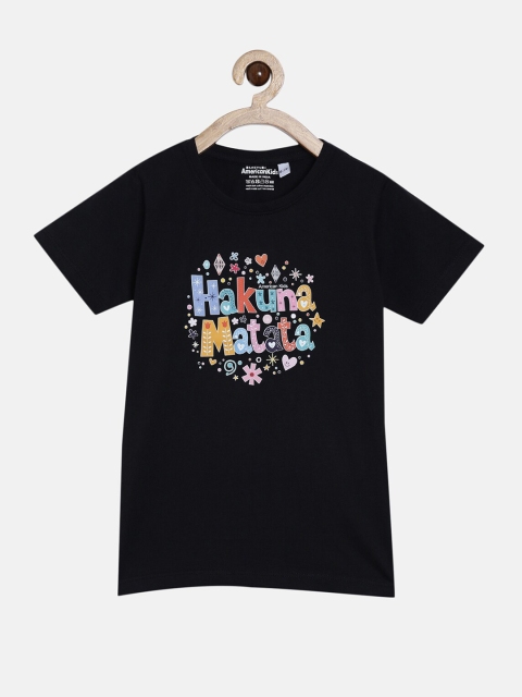 

American Kids Black Printed Pure Cotton T-shirt