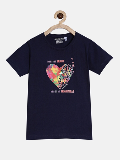 

American Kids Navy Blue Printed Pure Cotton T-shirt