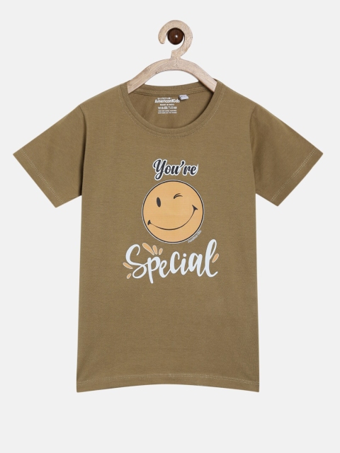 

American Kids Khaki Printed Pure Cotton T-shirt