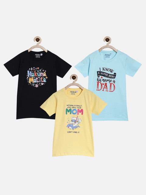 

American Kids Pack Of 3 Multicoloured Typography Printed T-shirt, Multi