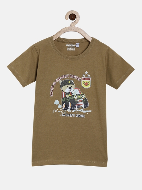 

American Kids Khaki Typography Printed Pure Cotton T-shirt