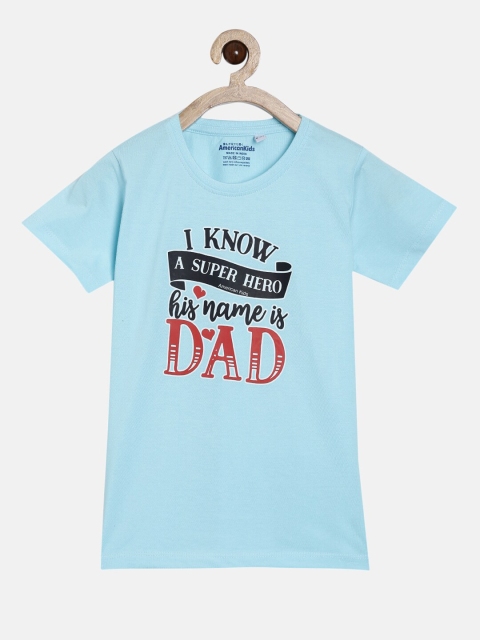 

American Kids Kids Blue Typography Printed Pure Cotton T-shirt