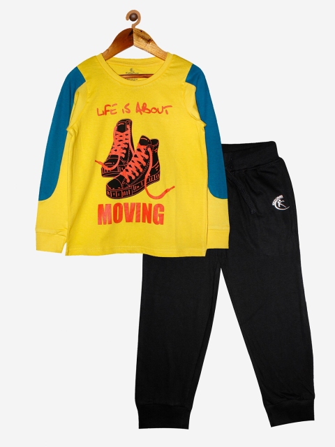 

KiddoPanti Set Of 2 Boys Yellow & Black Printed T-shirt with Pyjamas