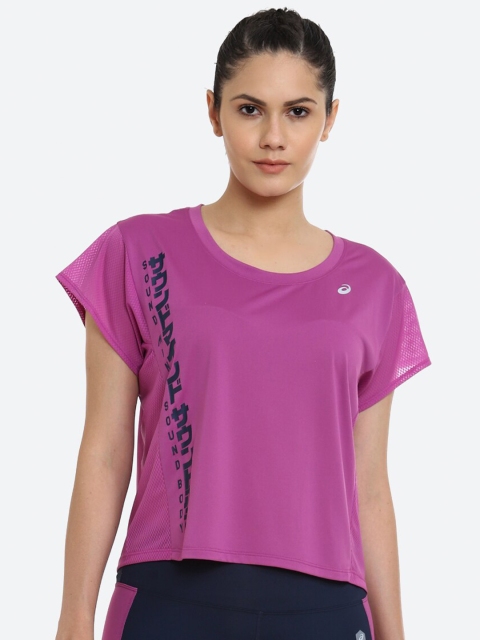 

ASICS Women Purple Typography Extended Sleeves T-shirt
