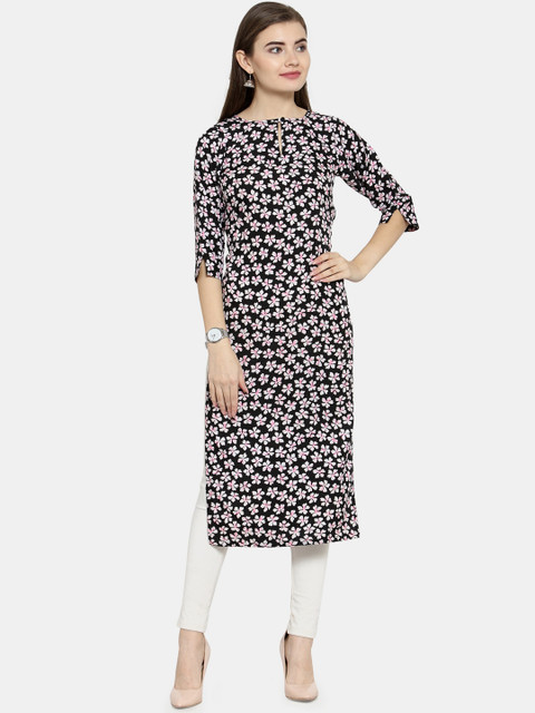 

Enchanted Drapes Women Black Floral Printed Crepe Kurta