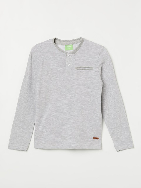 

Bossini Boys Grey Henley Neck Pockets T-shirt