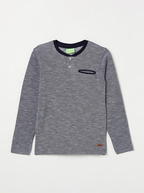 

Bossini Boys Grey Henley Neck Pockets Pure Cotton T-shirt