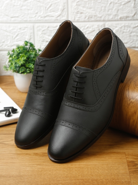

MONKS & KNIGHTS Men Black Solid Genuine Leather Formal Derby Shoes