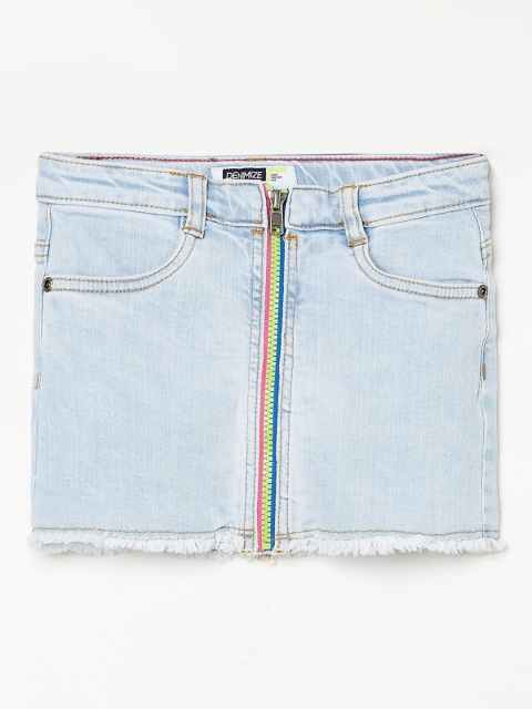 

Denimize by Fame Forever Girls Blue Solid Above Knee-Length Denim Straight Skirt