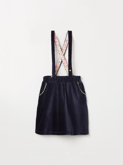 

Bossini Girls Navy Blue Solid Flared Above Knee-Length Dungaree Skirt