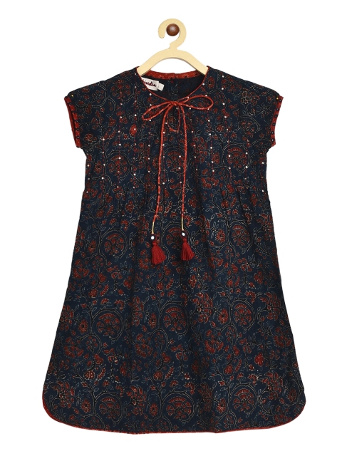 

Fabindia Girls Navy Blue Floral Cotton Printed Kurta