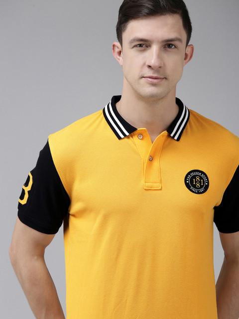 

Van Heusen Sport Men Yellow & Black Brand Logo Applique Polo Collar Pure Cotton T-shirt