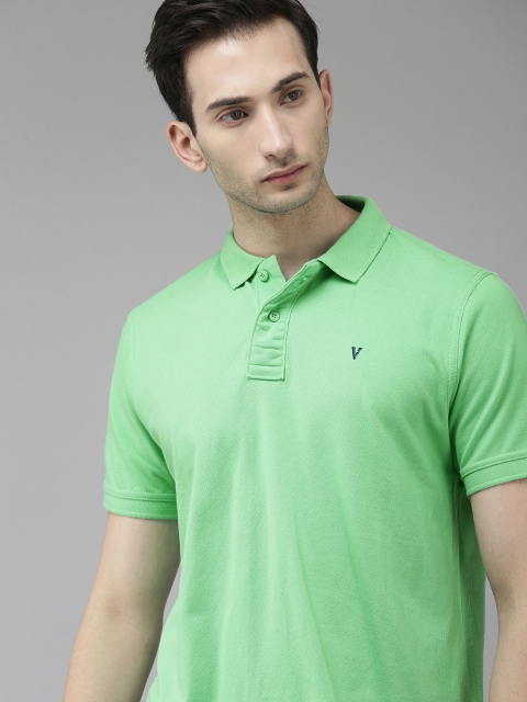 

VAN HEUSEN DENIM LABS Men Green Polo Collar Pure Cotton T-shirt