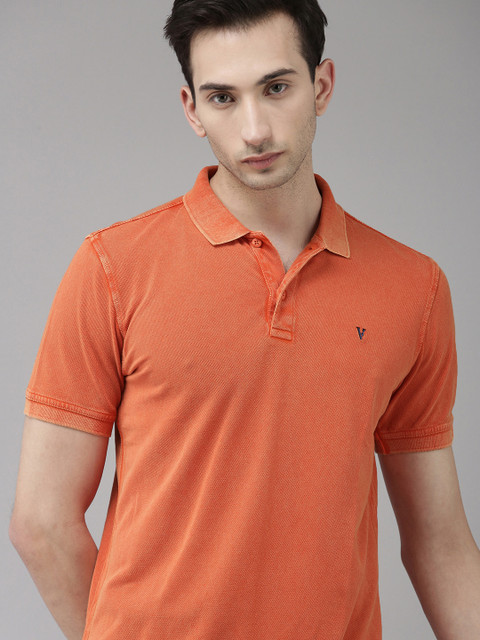 

VAN HEUSEN DENIM LABS Men Orange Polo Collar Pure Cotton T-shirt
