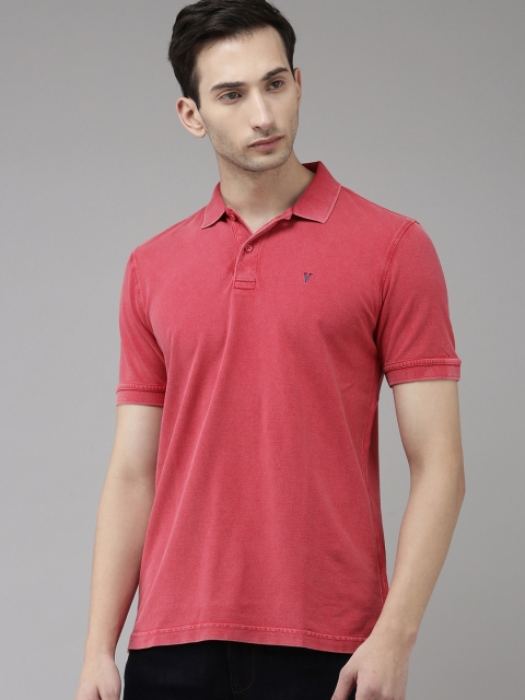 

VAN HEUSEN DENIM LABS Men Pink Polo Collar Pure Cotton T-shirt