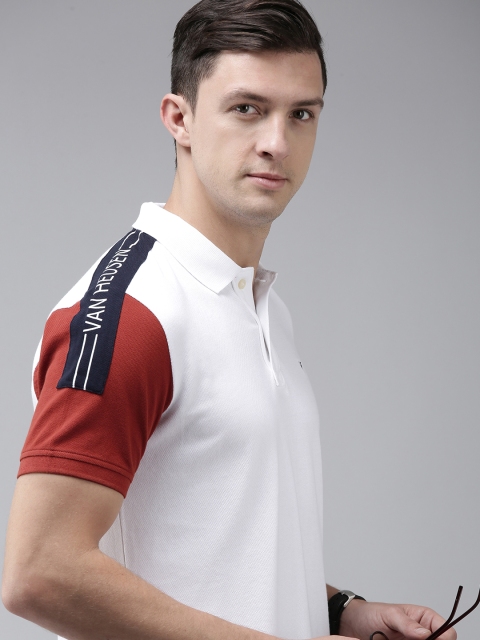 

Van Heusen Sport Men White & Red Colourblocked Polo Collar Pure Cotton T-shirt