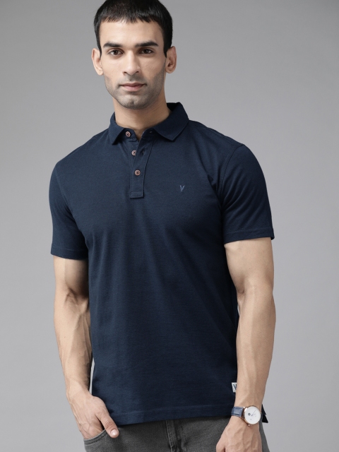 

VAN HEUSEN DENIM LABS Men Navy Blue Polo Collar Pure Cotton T-shirt