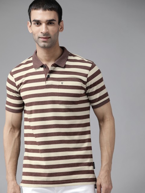 

Van Heusen Sport Men Brown & Beige Striped Polo Collar T-shirt