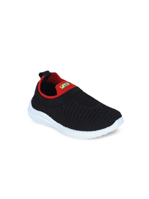 

FEETWELL SHOES Unisex Kids Black Woven Design Slip-On Sneakers