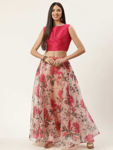 

Studio Shringaar Pink & Green Floral Print Ready to Wear Lehenga Choli