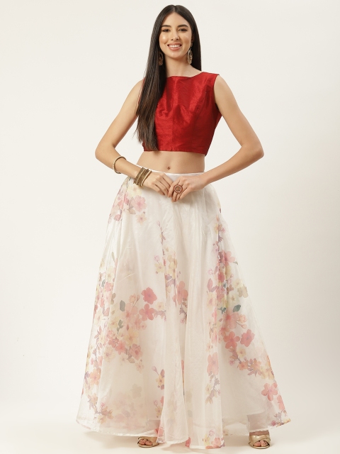 

Studio Shringaar White & Red Floral Print Ready to Wear Lehenga Choli