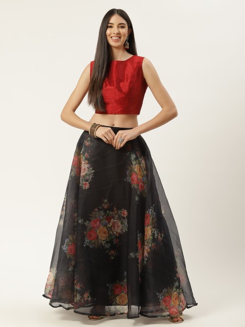 

Studio Shringaar Black & Red Floral Print Ready to Wear Lehenga Choli