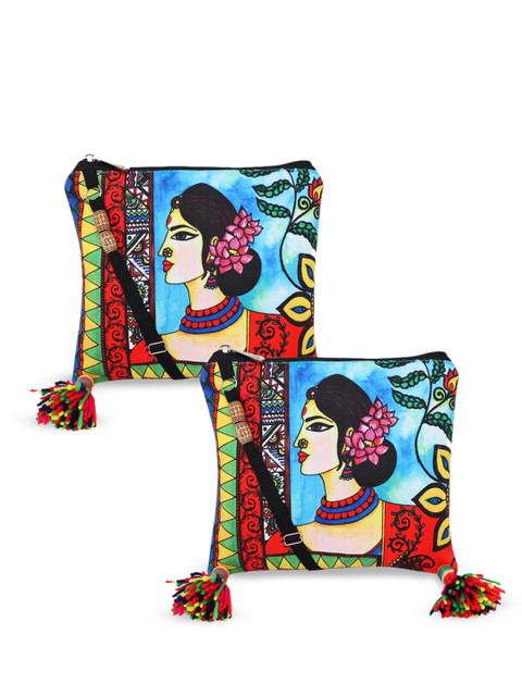 

All Things Sundar Multicoloured Set of 2 Printed Structured Sling Bags, Multi