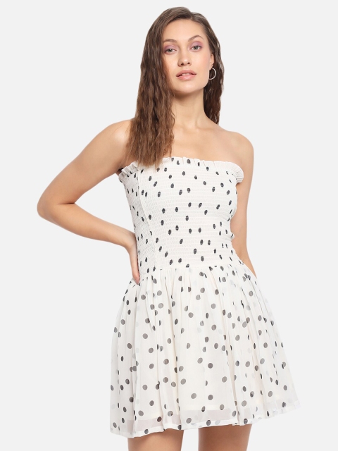 

Trend Arrest White & Black Off-Shoulder Georgette Dress